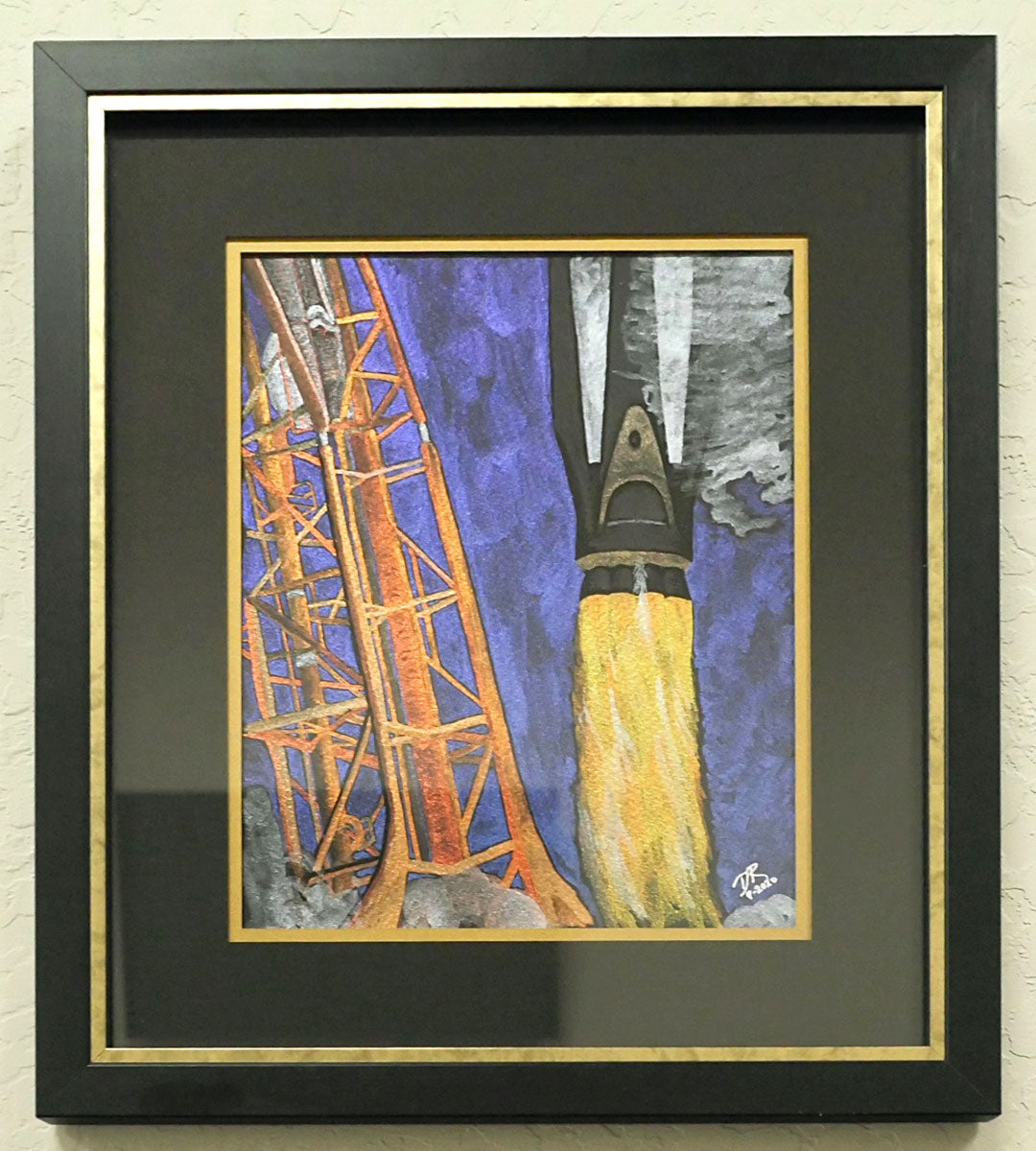 Falcon 9 Launch FRAMED watercolor painting by Danielle Rose