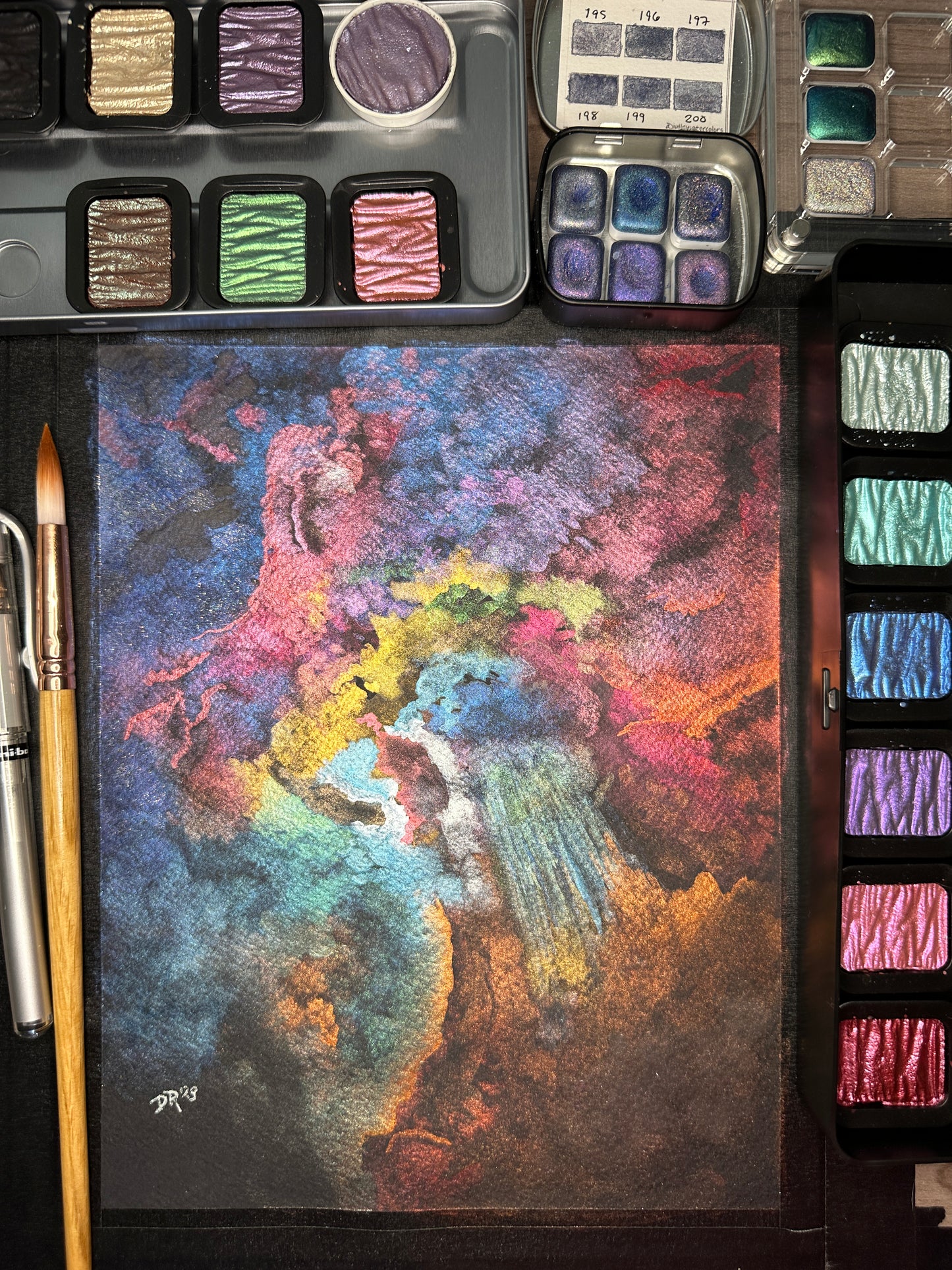 SPECTRAL LAGOON Original Pearlescent Watercolor Painting