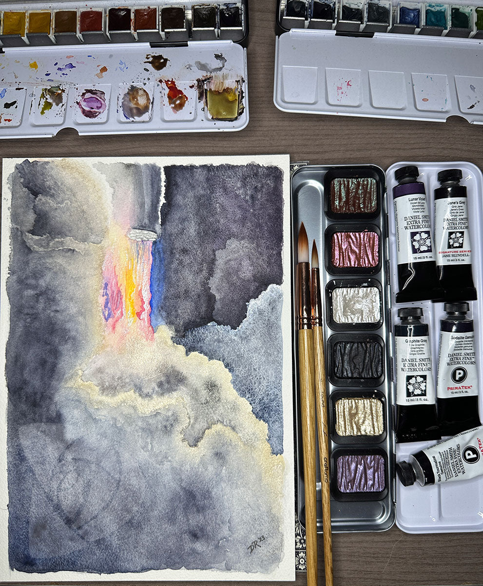 Starship Spectrum watercolor painting by Danielle Rose